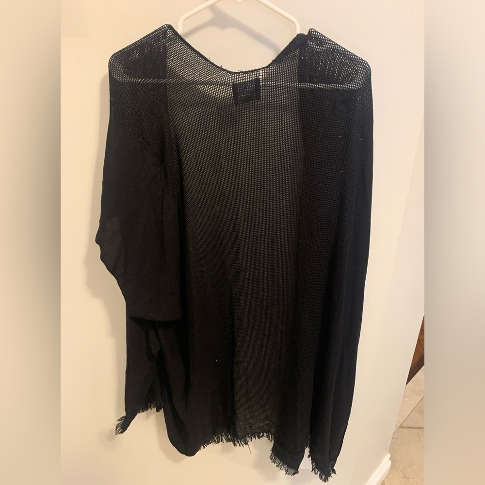 Angie Black Mesh Fringe Open Cardigan Kimono One Size Beach Cover Up - Picture 8 of 8
